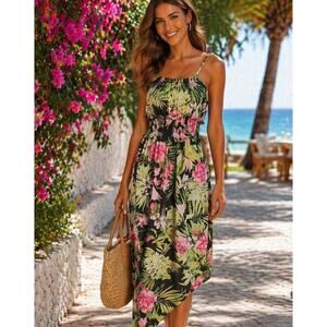 NWT Floral Island Romance Asymmetrical Sundress M